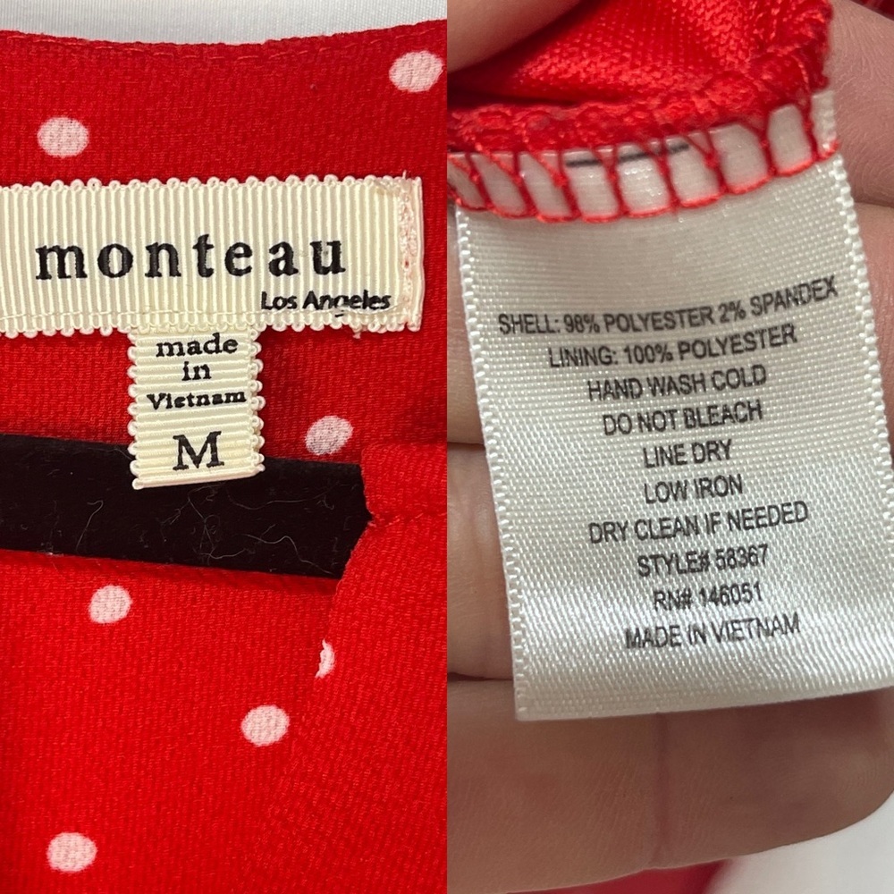 Monteau Los Angeles red polka dot sleeveless V-neck mini dress size M - Picture 14 of 16